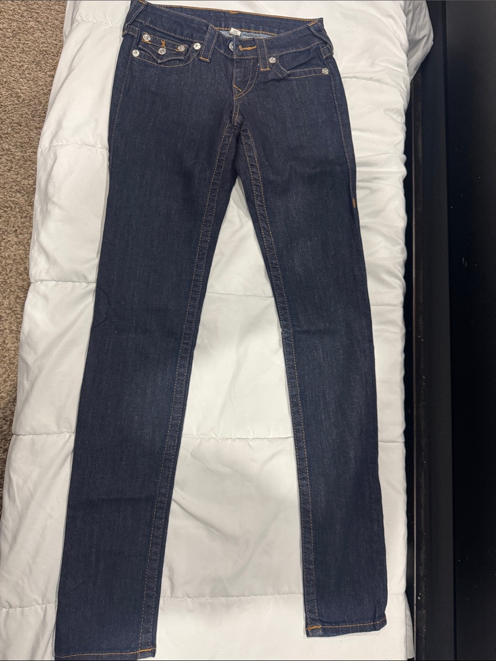 True Religion Women's Skinny Jeans in Dark Indigo with Contrast Stitching